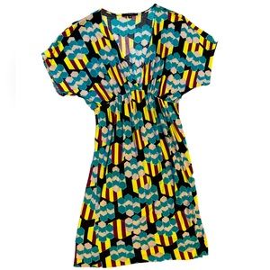 Women’s T-Bags Multicolored Retro 70s Style Short Sleeve Deep V Dress. Size S.